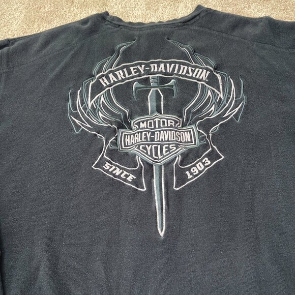 Harley Davidson Shirt 3XL Biker Motorcycle Thermal Embroidered Sword Tribal Y2K - Picture 6 of 8